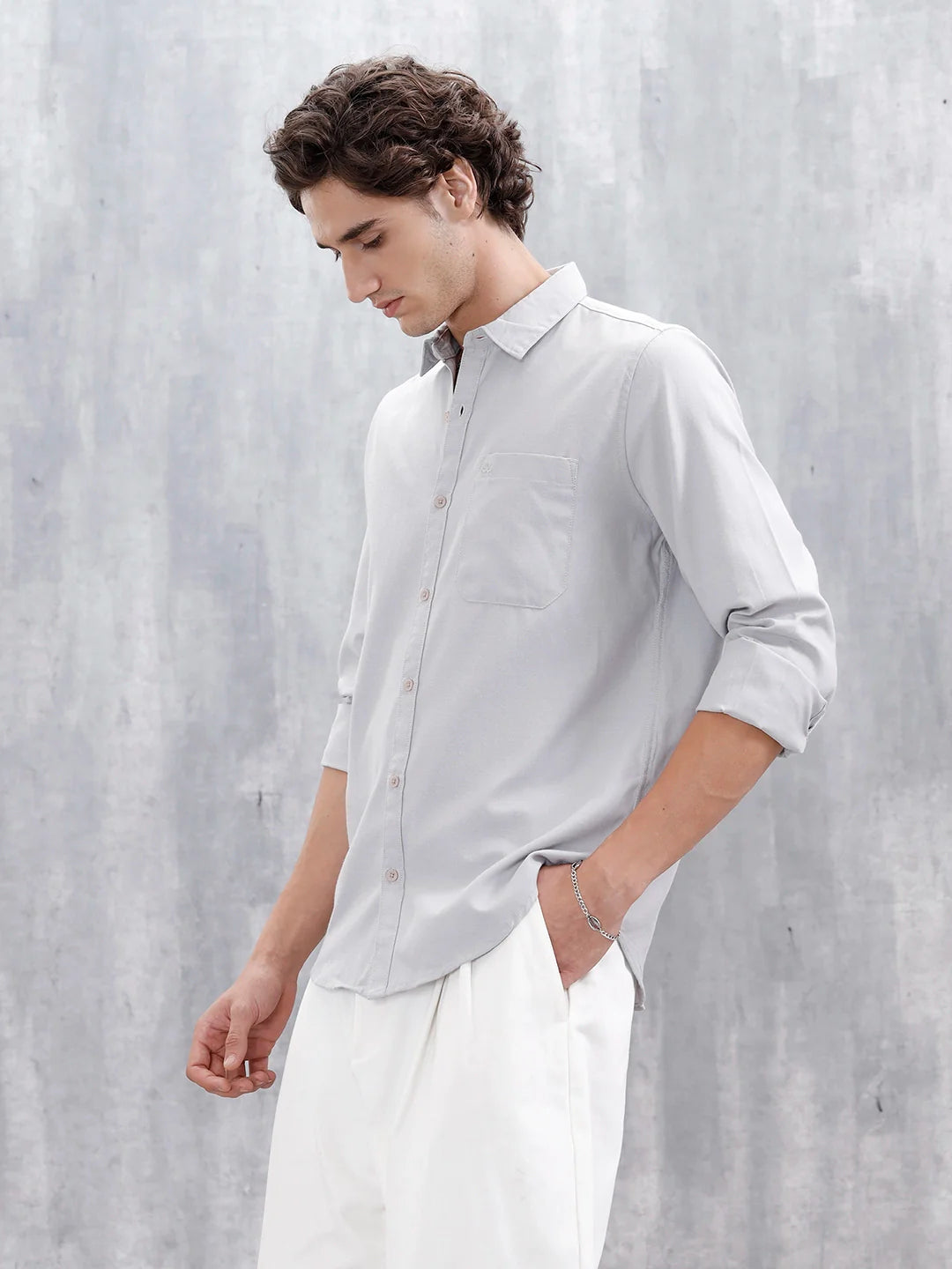 Classic Solid Slim Fit Casual Shirt | Grey