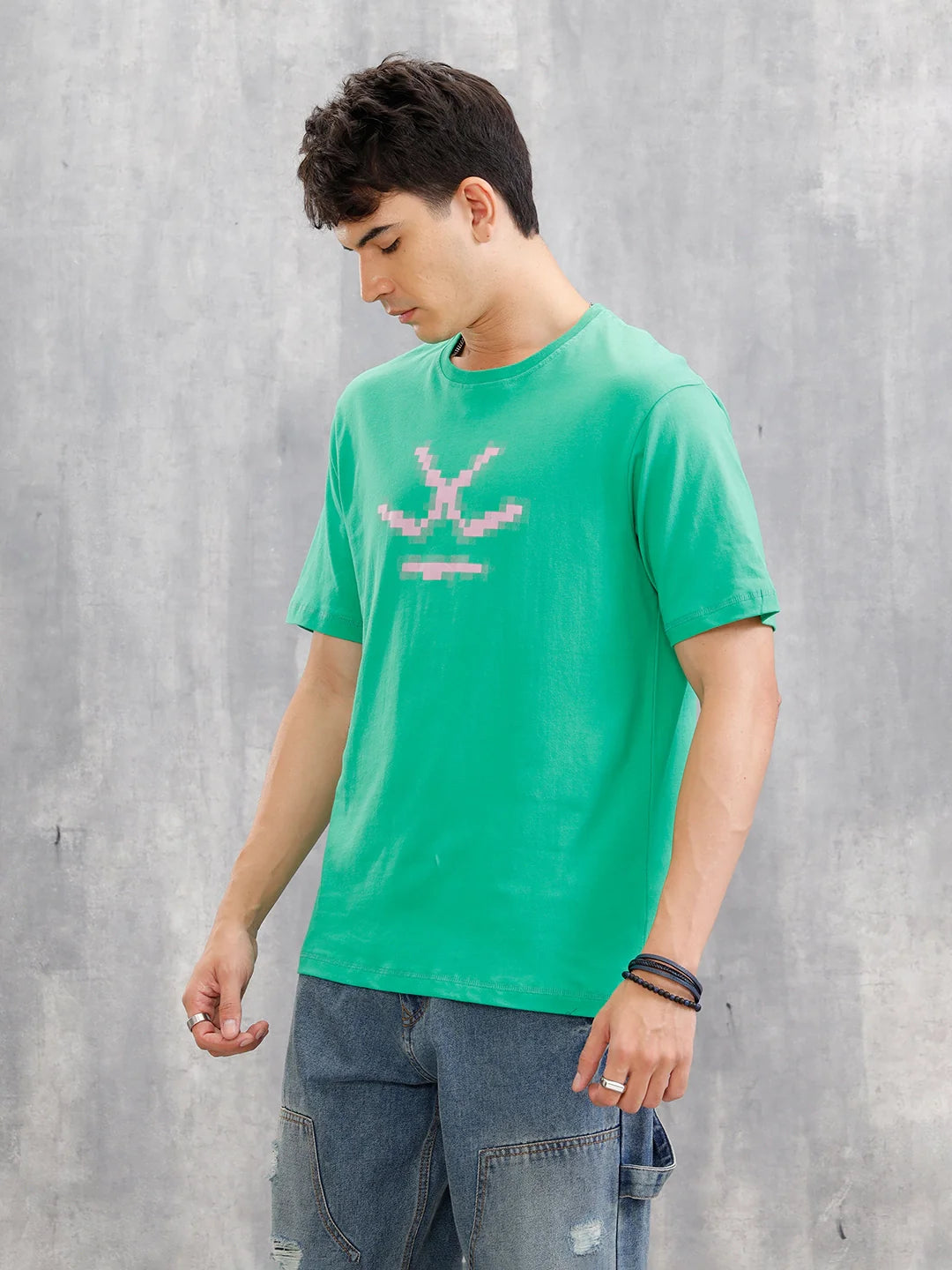 Placement Patchwork Oversized T-Shirt | Green