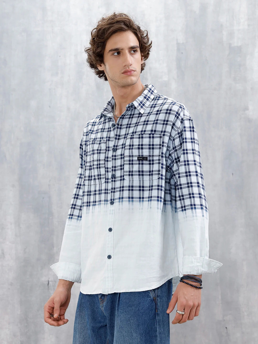 Men's Casual Oversized Fit Checkered Pattern Shirt | White