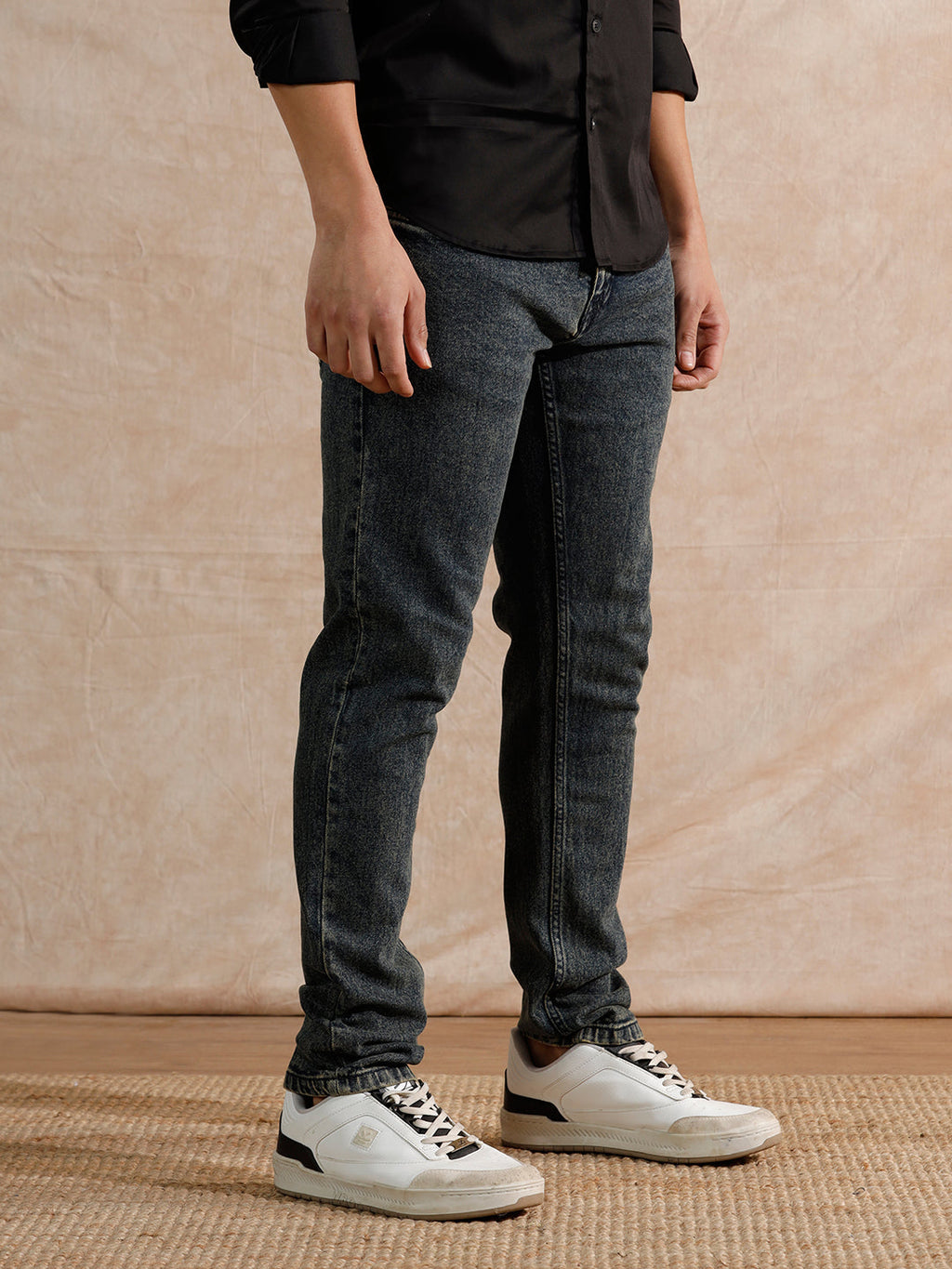 Solid Heavy Fade Slim Tapered Fit Jeans | Blue