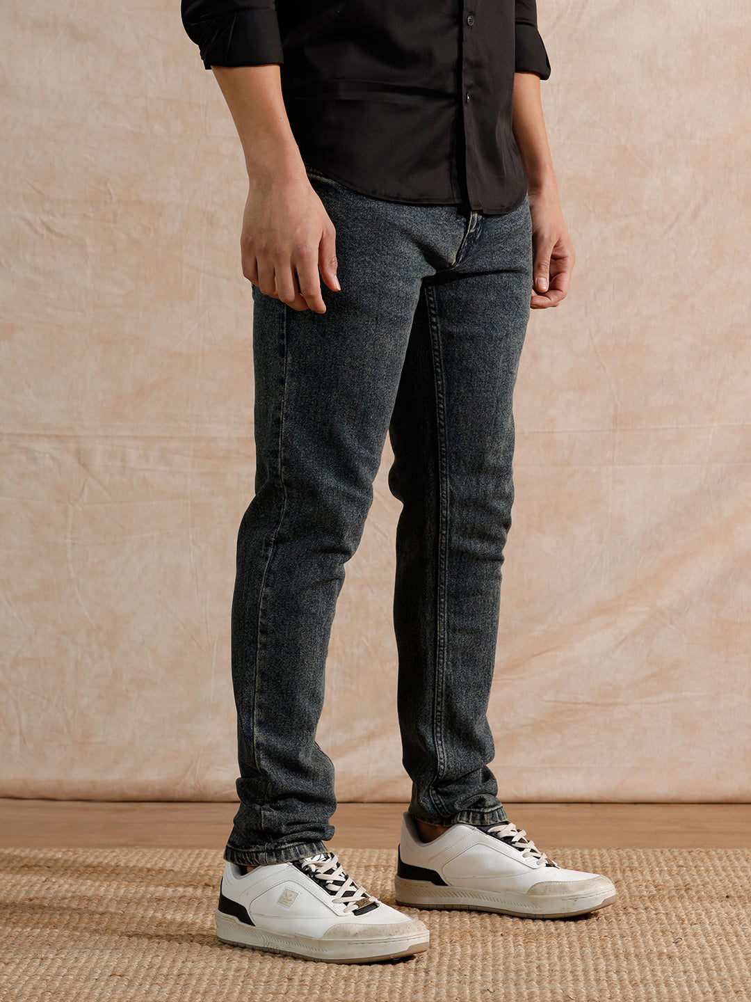 Solid Heavy Fade Slim Tapered Fit Jeans | Blue