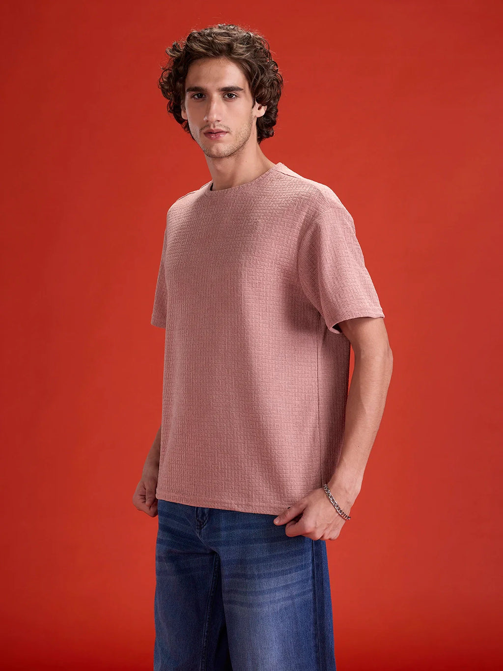 Men's Textured Oversized T-shirt  |  Peach