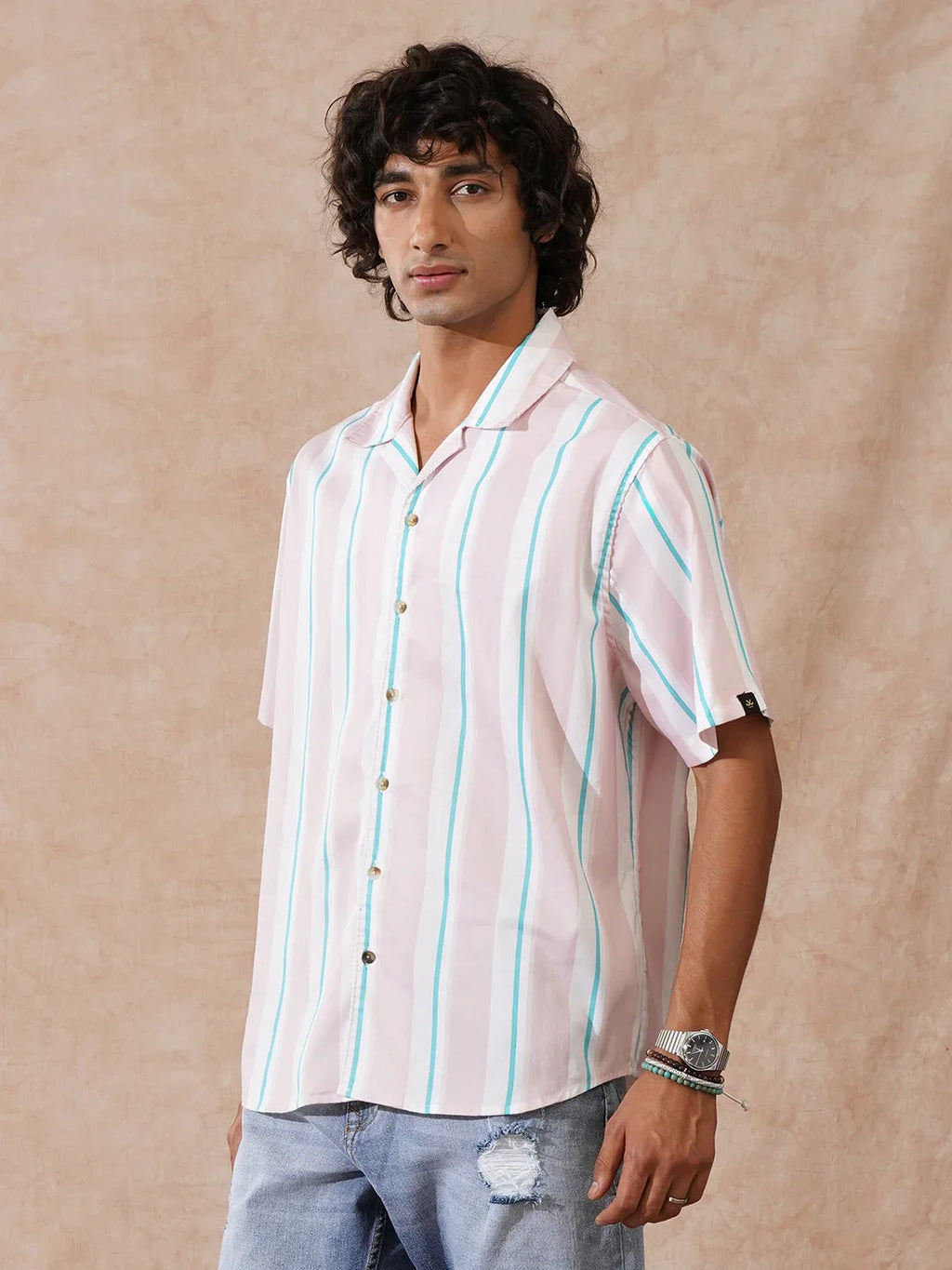 Striped Micro Cord Texture Shirt | Pink