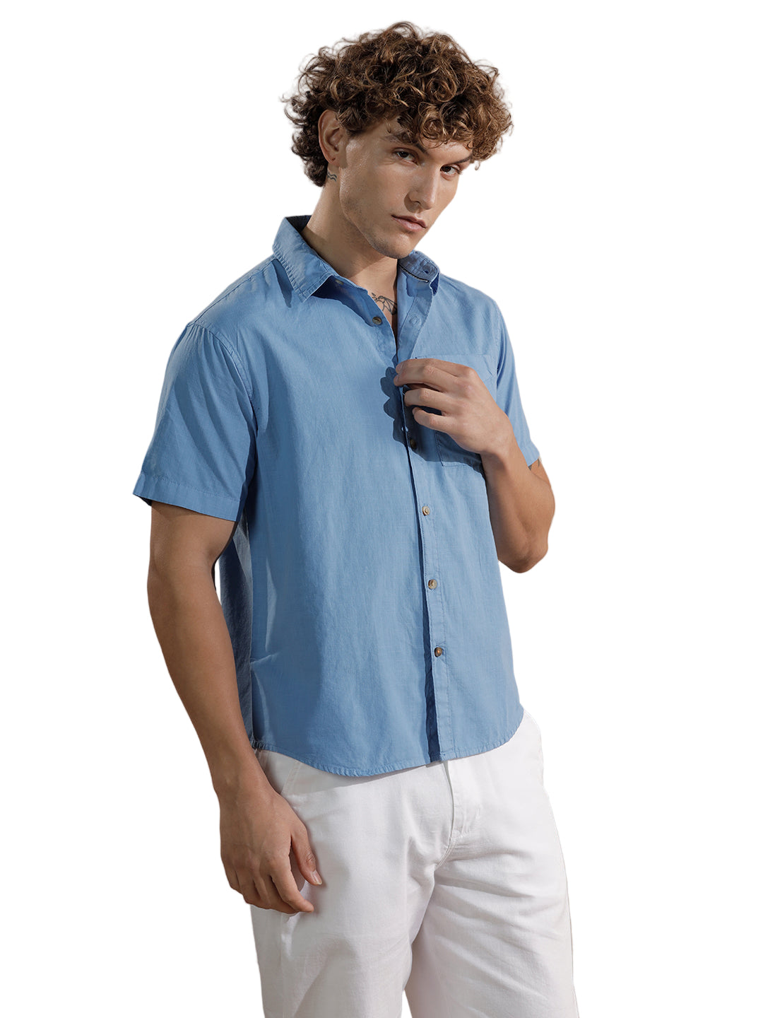Cotton Slub Overdyed Shirt | Blue