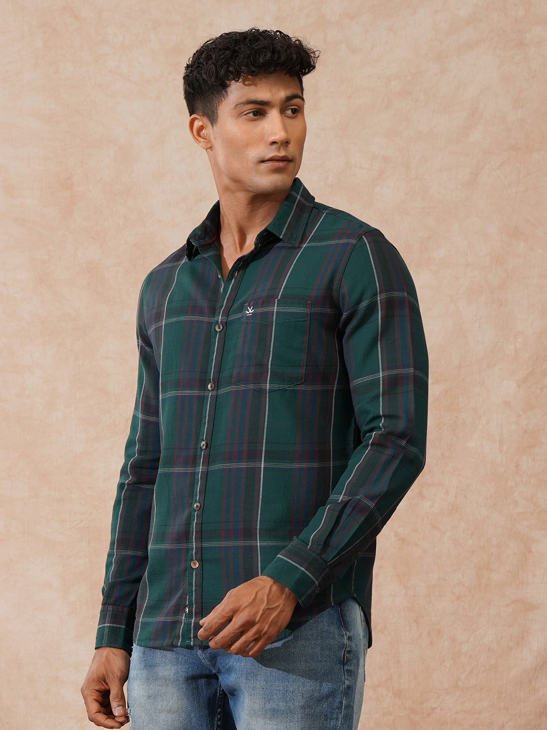 Checked Slim Fit Shirt | Green