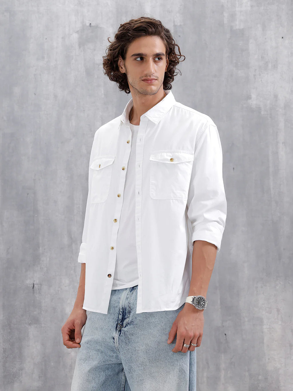 Casual Comfort Fit Shirt With Double Pockets | White