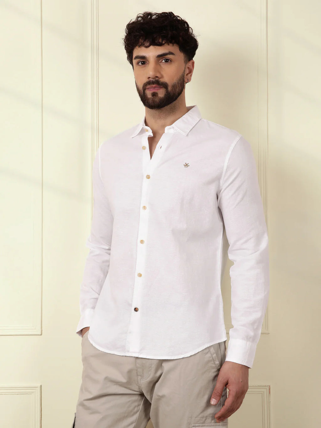 Solid Linen Blend Shirt | White