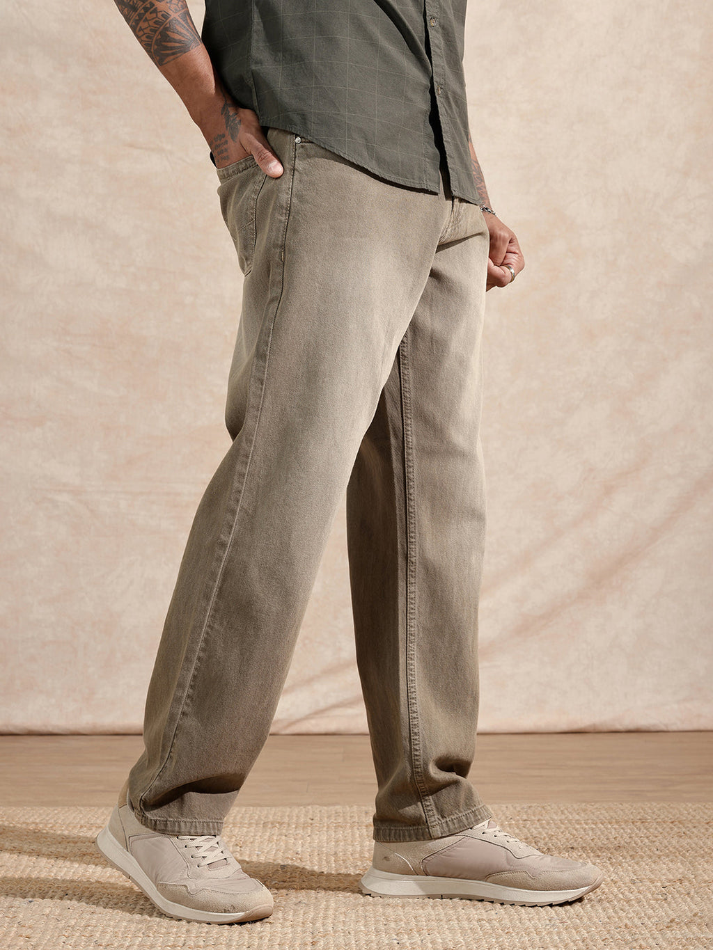 Solid Anti Fit Jeans  | Khaki