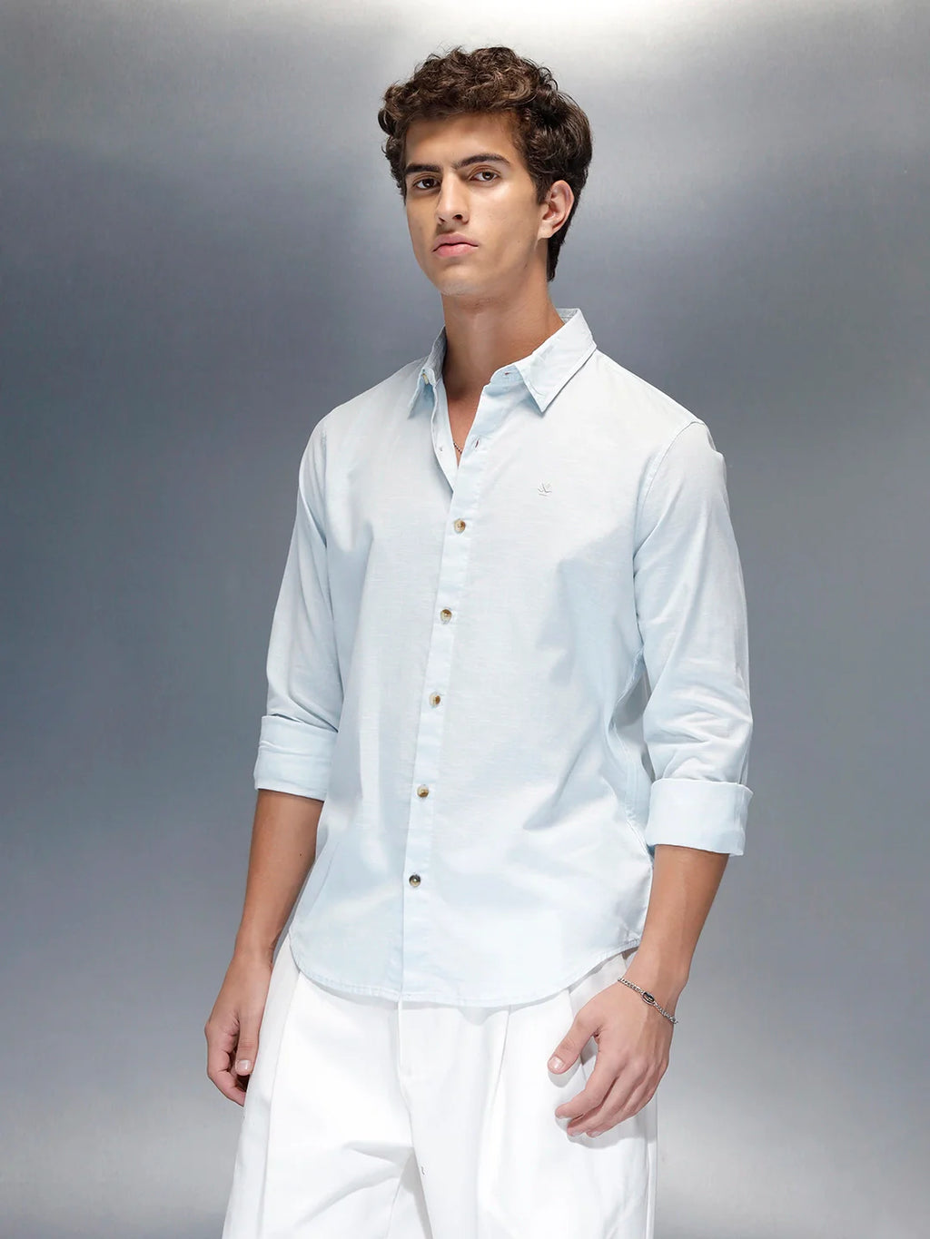 Tailored Slim Fit Casual Shirt for Men | Light Blue