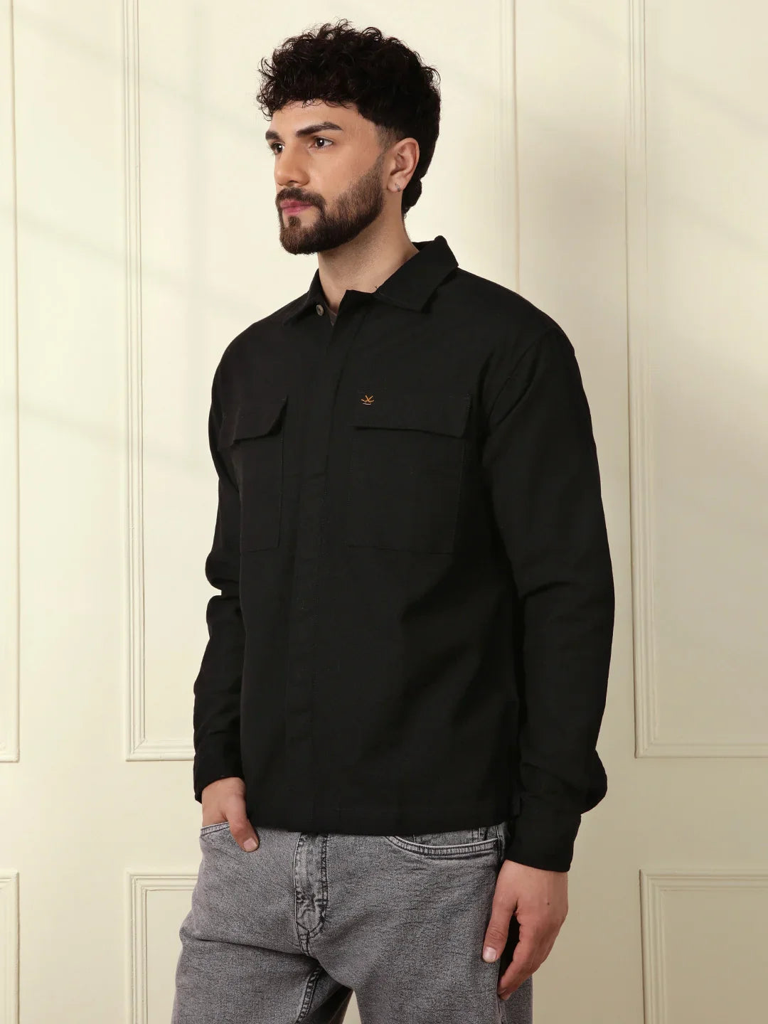 Solid Regular Fit Shacket | Black