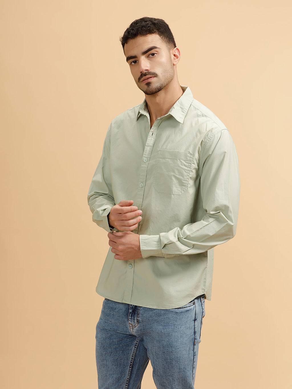 Solid Poplin Slim Fit Shirt | Light Green