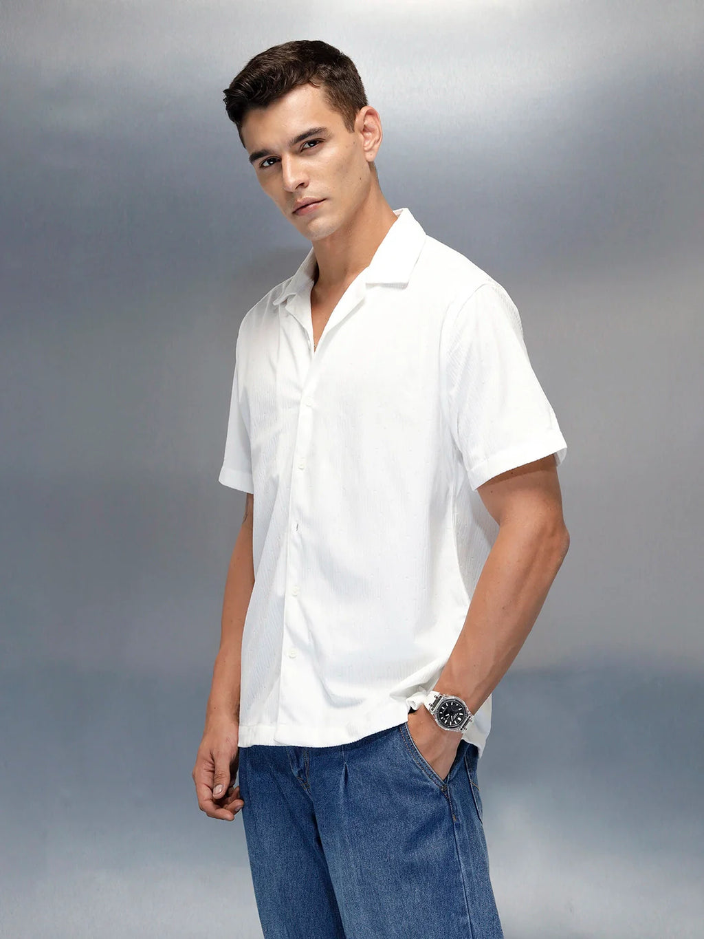 Textured Classic Men’s Comfort Fit Shirt | White