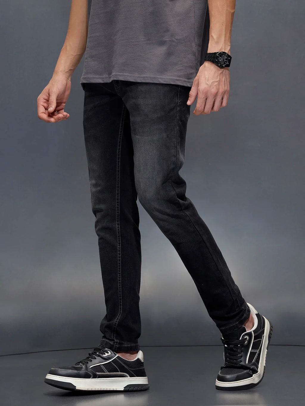 Wrogn Men's Slim Tapered Fit Jeans | Grey