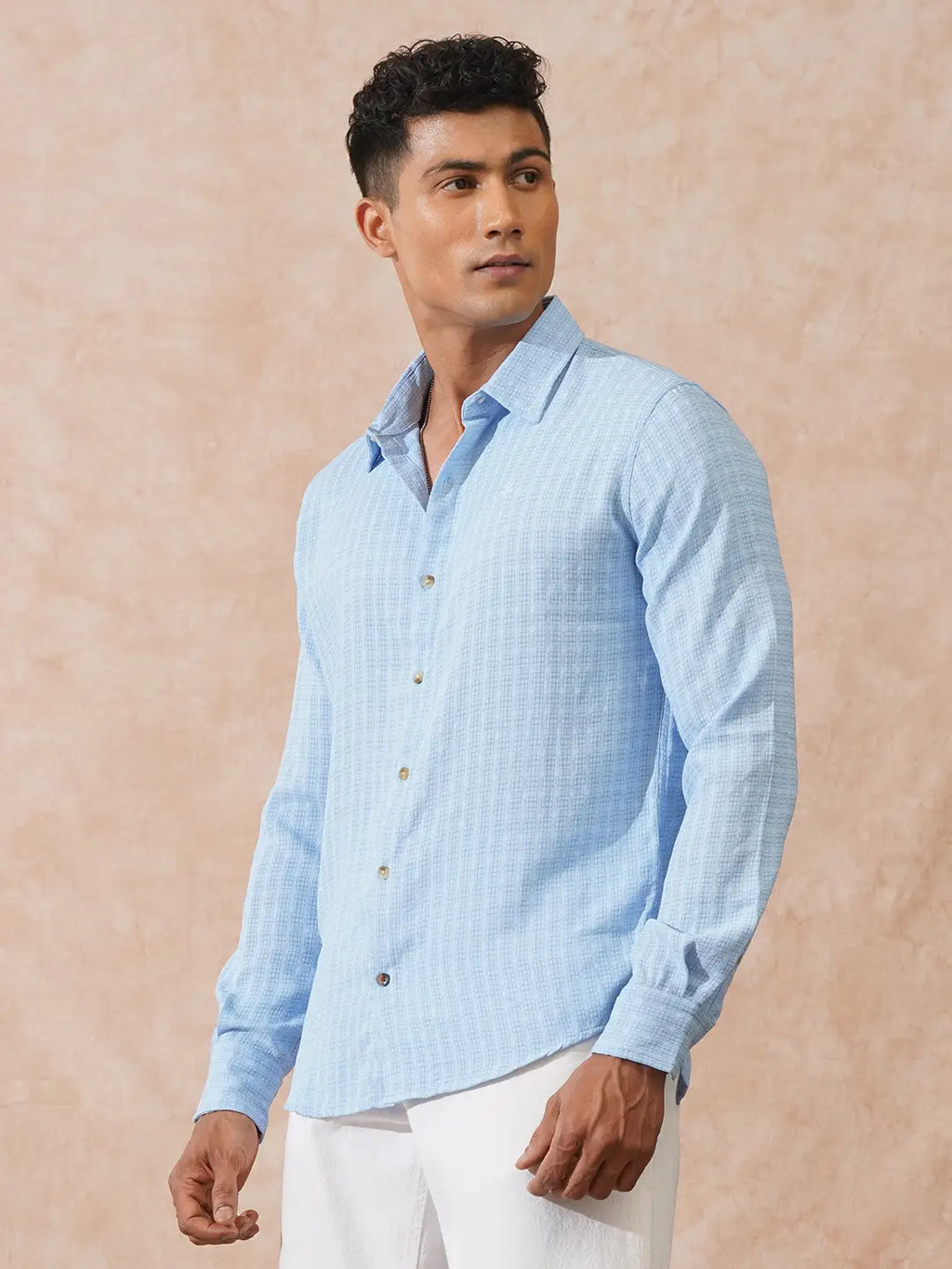 Textured Light Weight Shirt | Light Blue