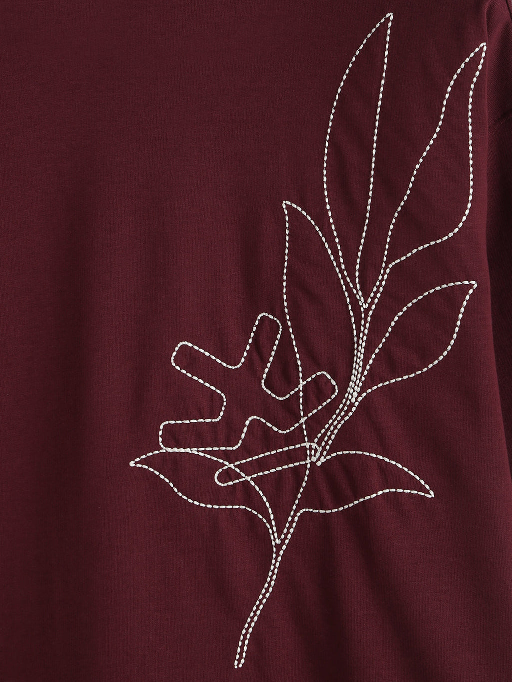 Embroidered Oversized T-Shirt | Maroon