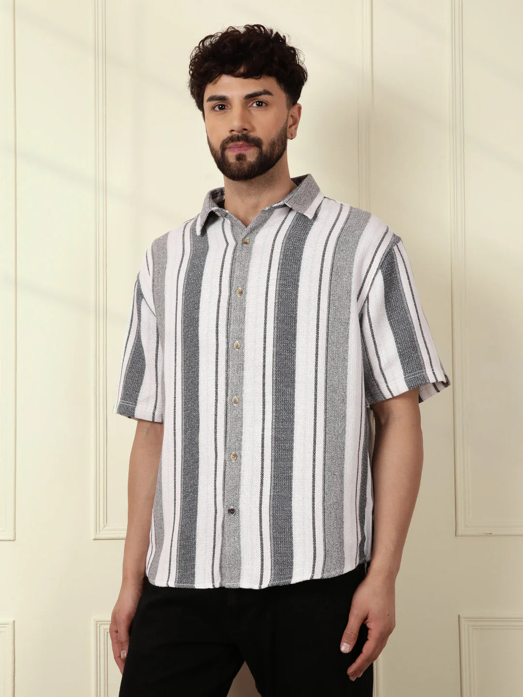 Textured Stripes Comfort Fit Shirt | White