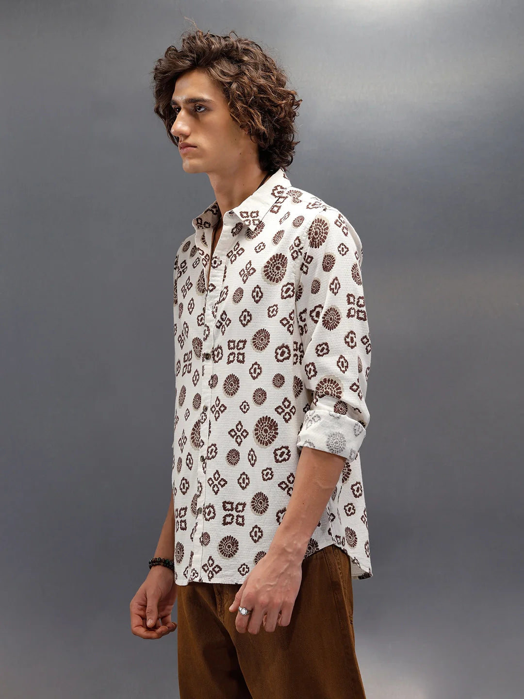 Abstract Nomad Aop Printed Regular Fit Shirt | Off White