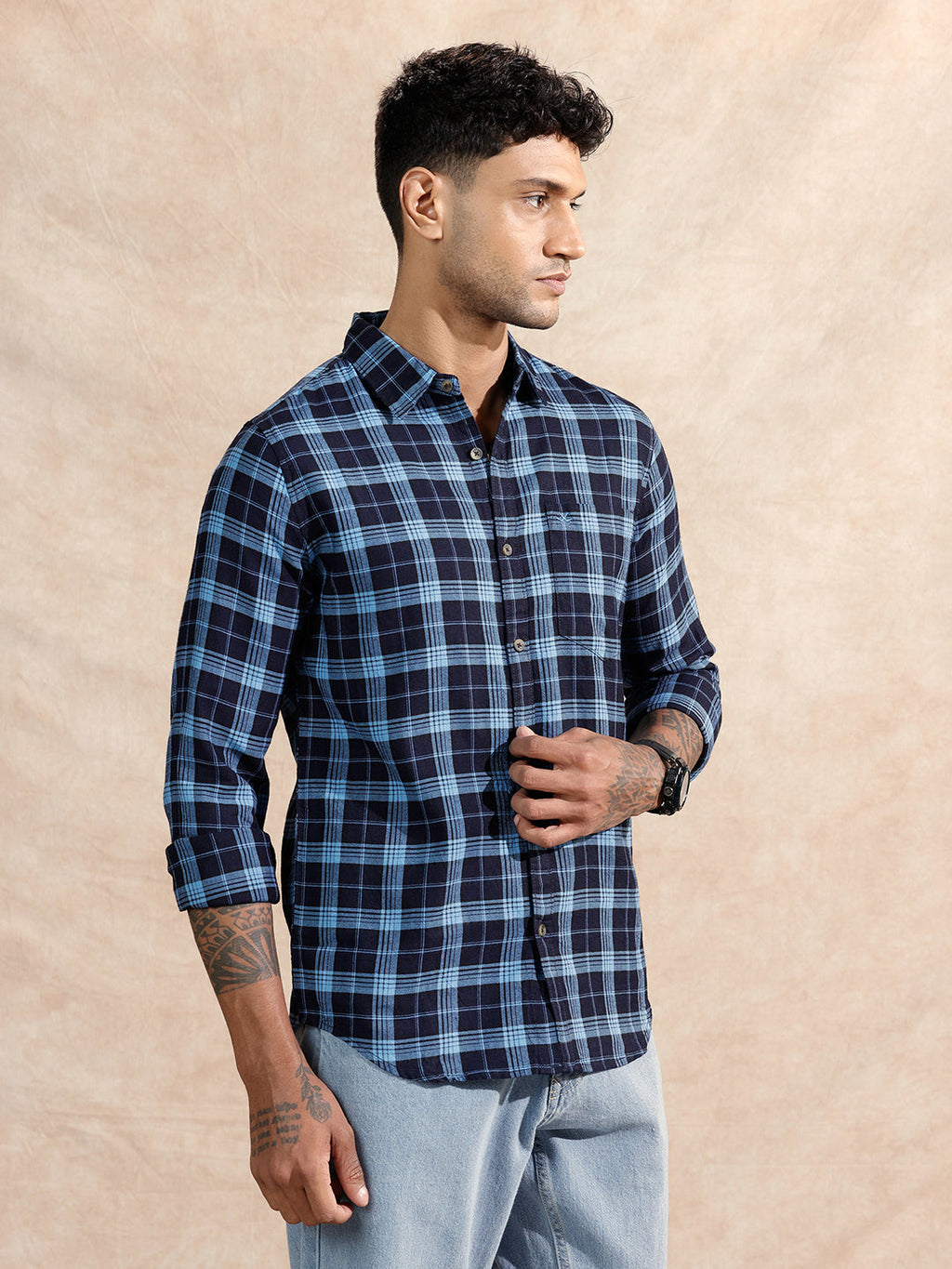 Oxford Checked Shirt | Navy Blue