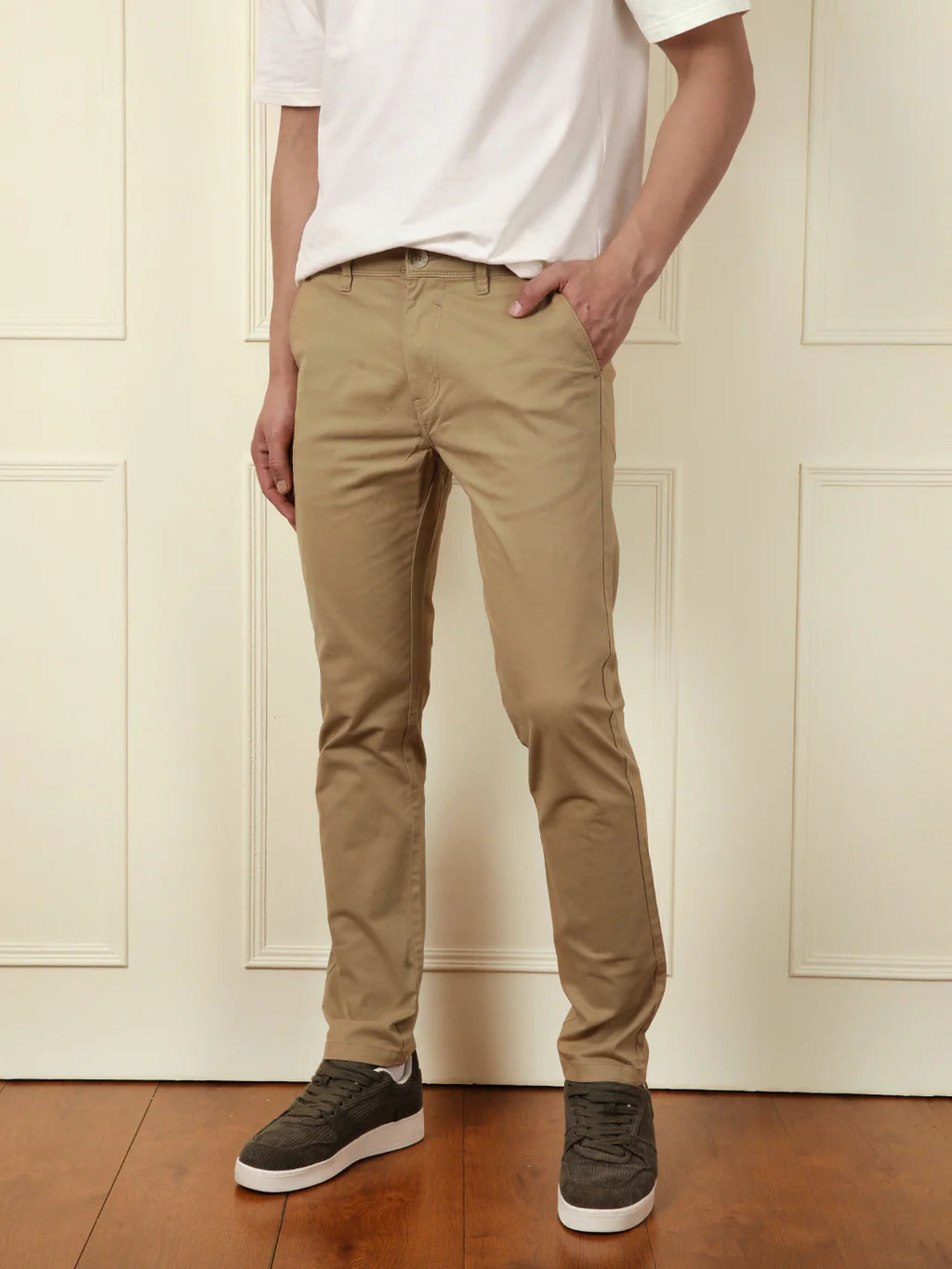 Soft Cotton Blend Chino Trouser | Khaki