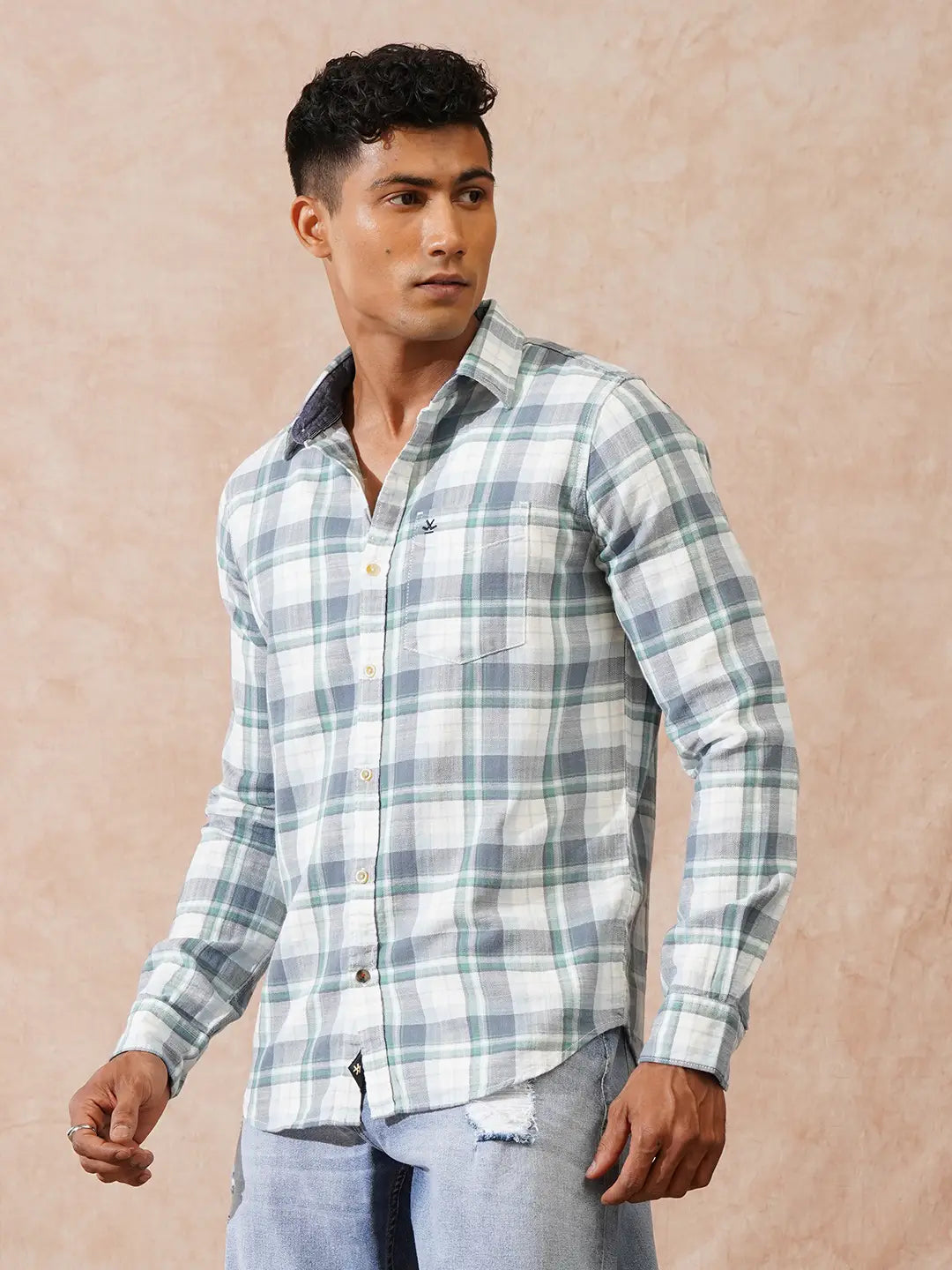 Herringbone Checks Slim Fit Shirt | Green