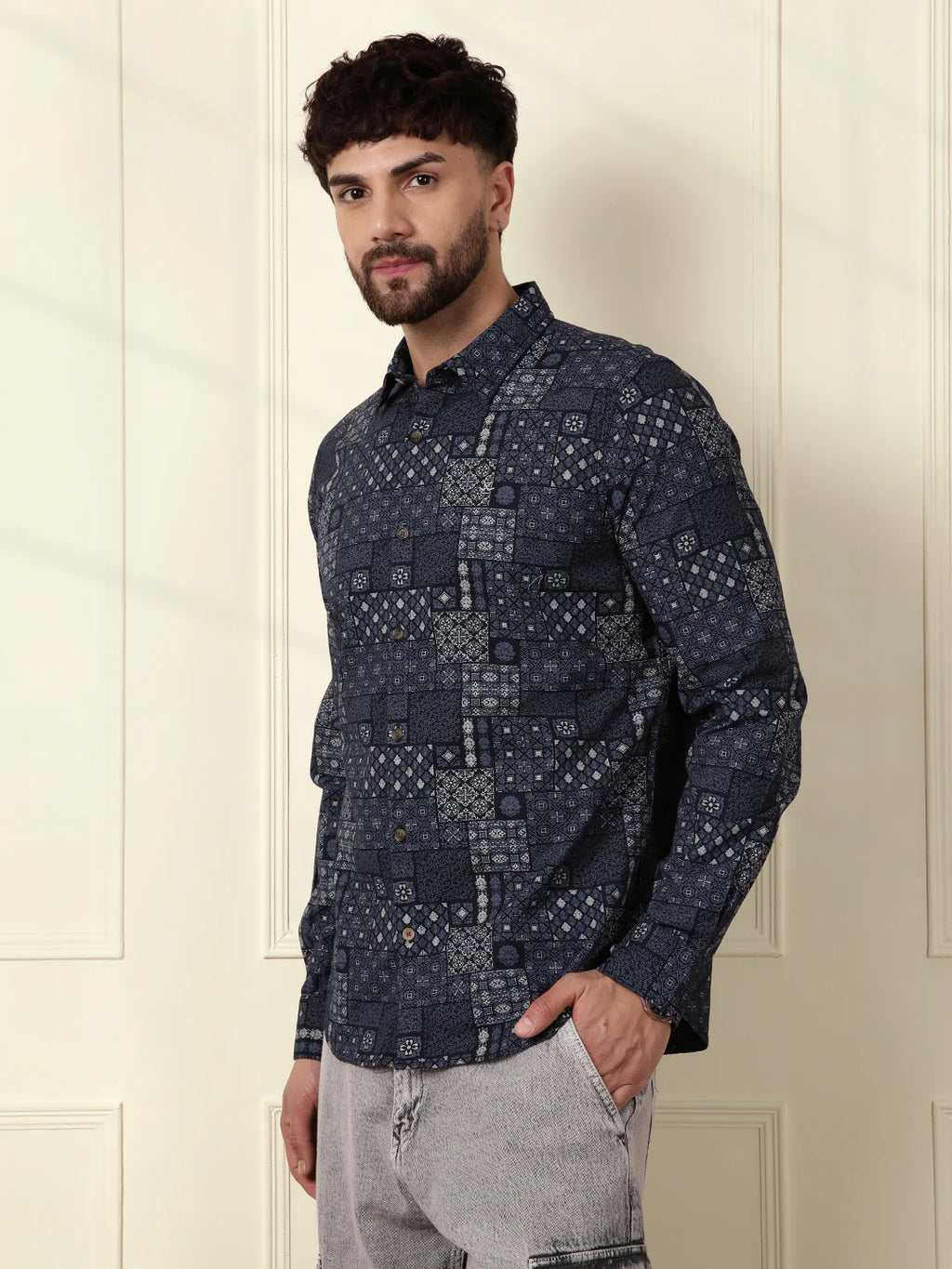 Abstract Patterns AOP Shirt | Navy Blue