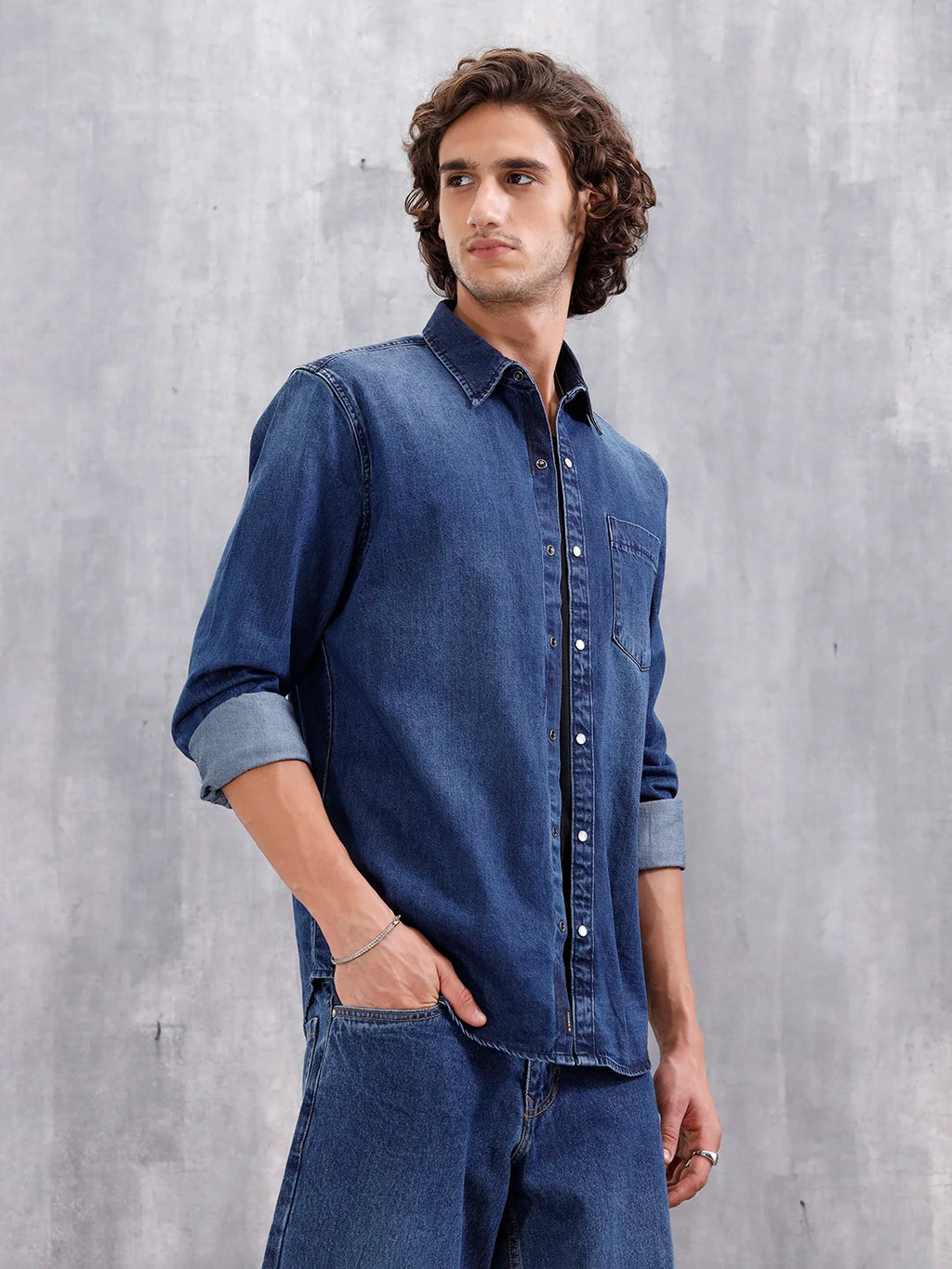 Denim Slim Fit Shirt In Medium Stone Wash | Dark Stone