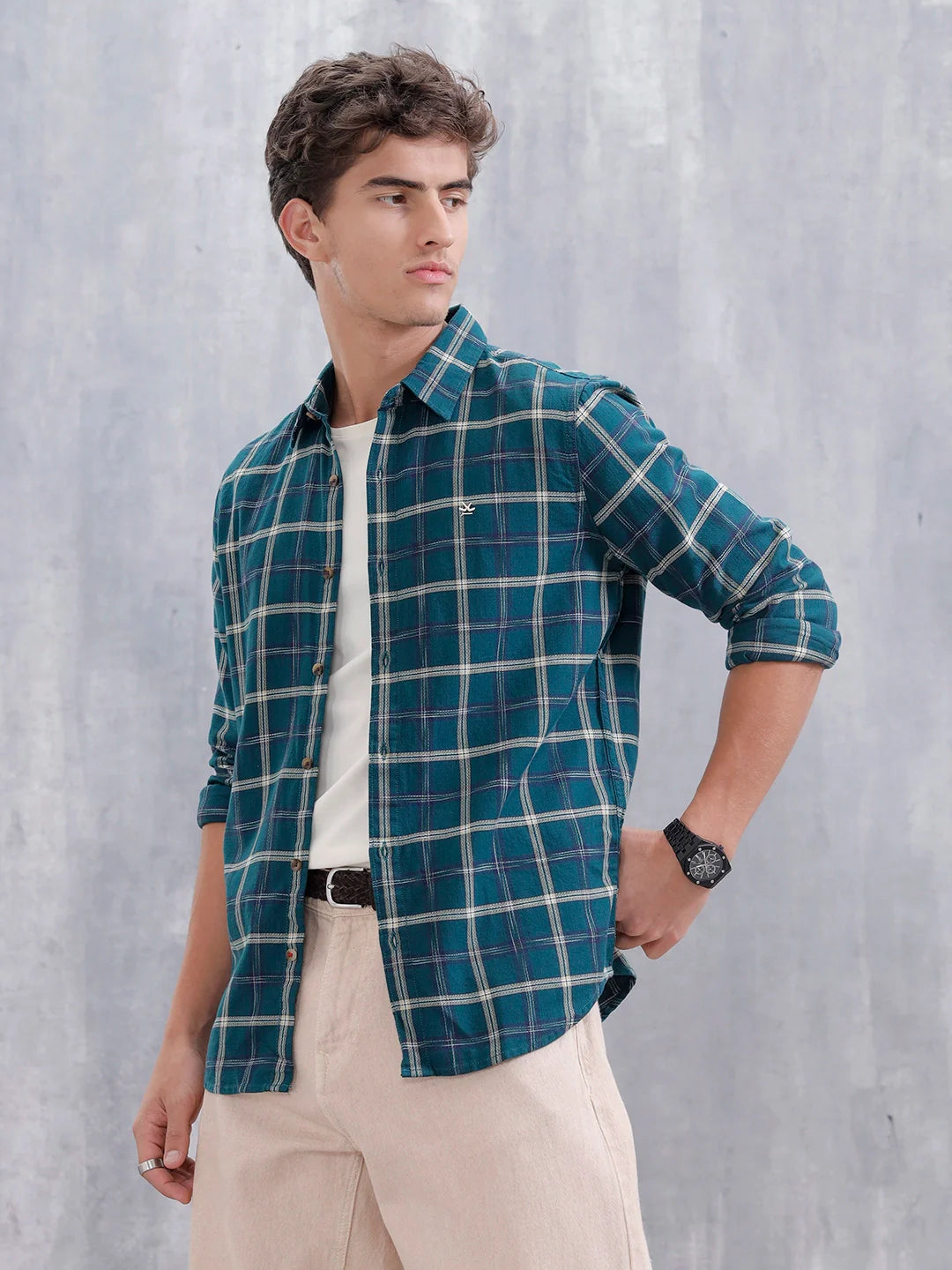Men's Casual Checkered Pattern Shirt | Olive