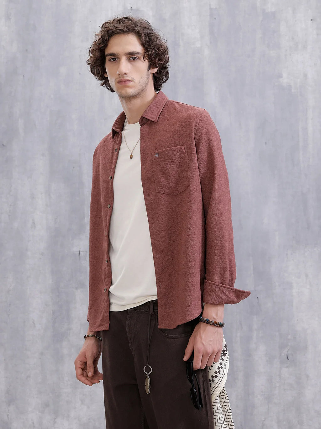 Textured Regular Fit Shirt | Pink
