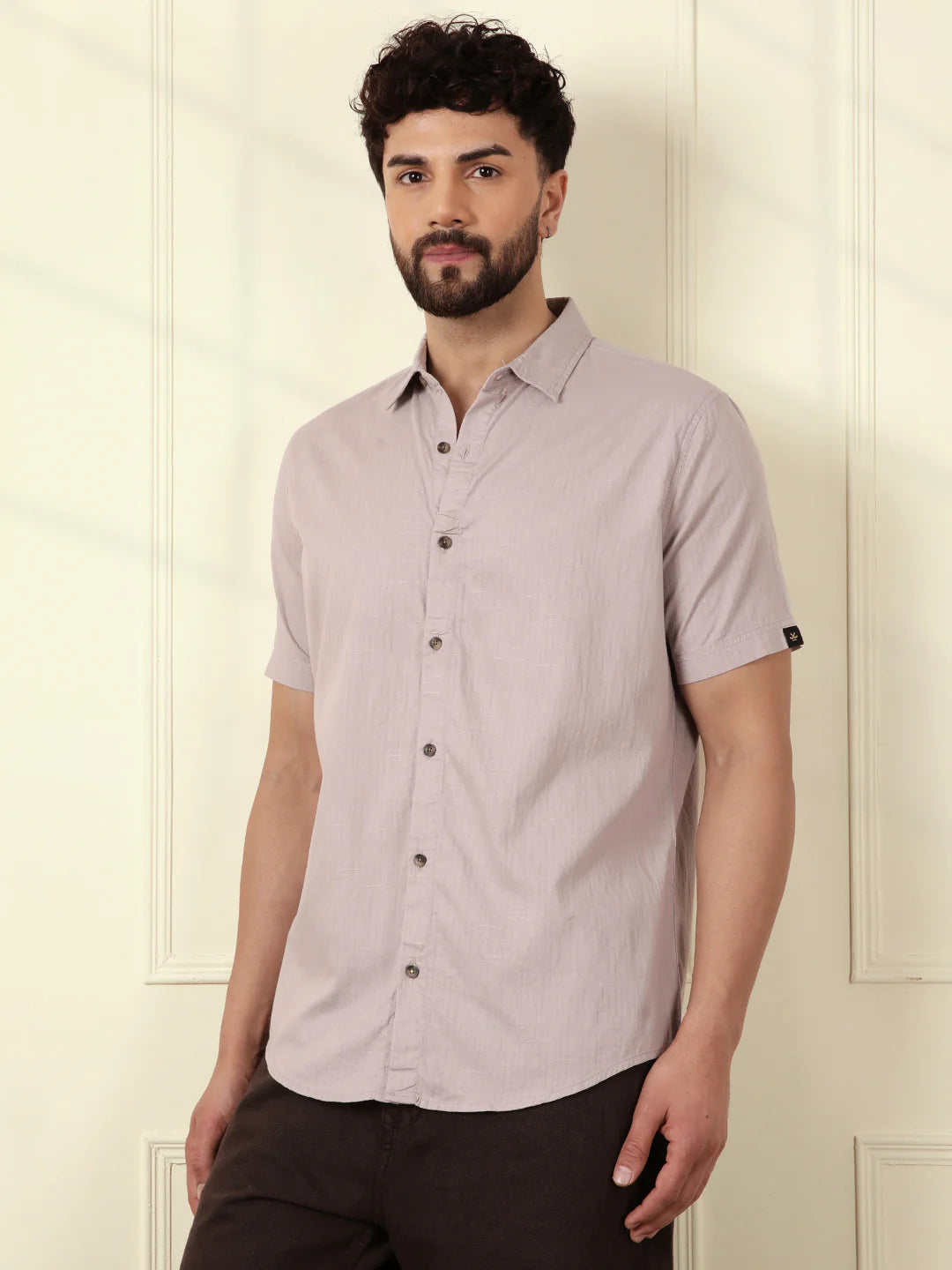 Textured Cotton Slim Fit Shirt | Grey