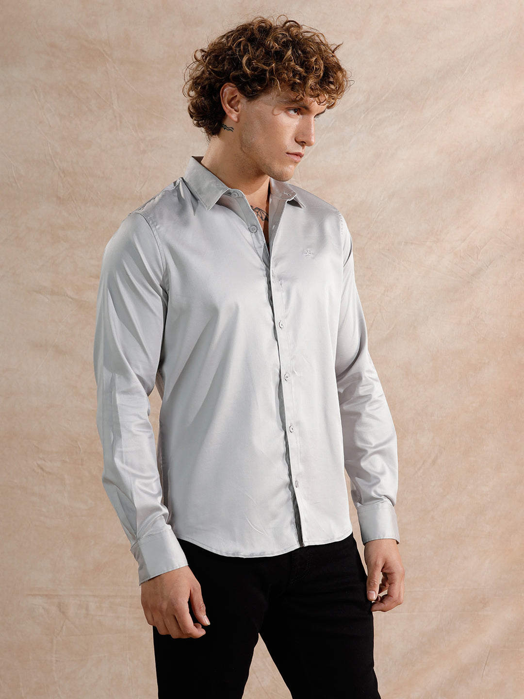 Solid Stretch Cotton Blend Shirt | Grey