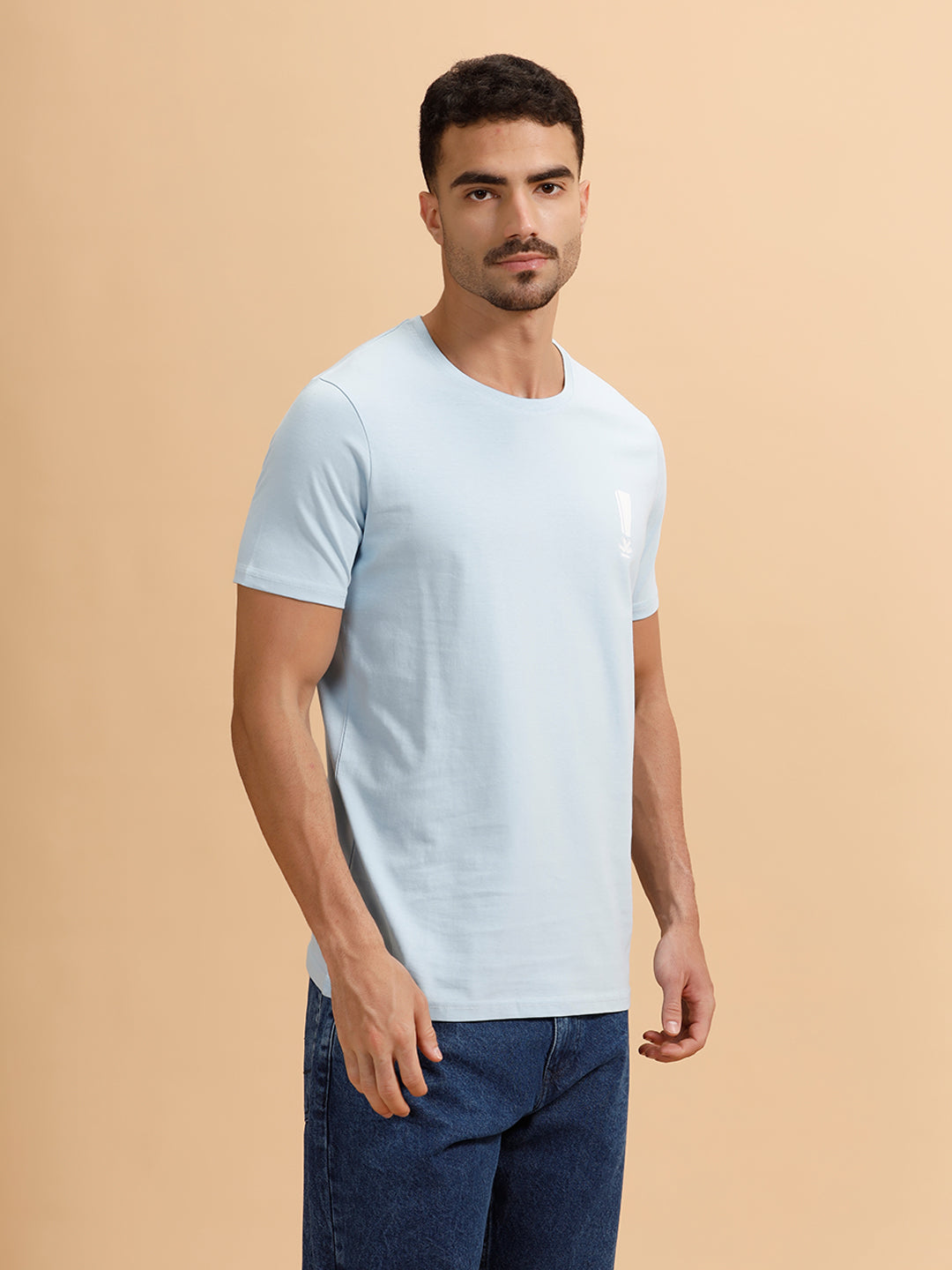 Placement Print Regular Fit T-Shirt | Light Blue