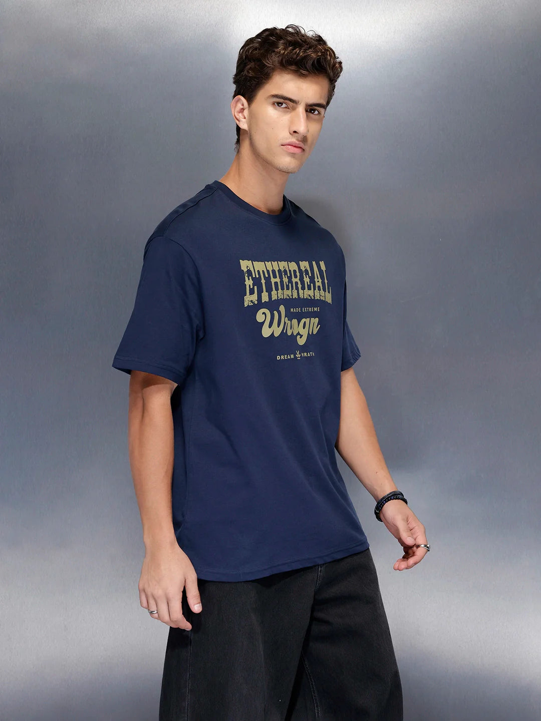Men’s bold front print cotton t-shirt | Navy Blue