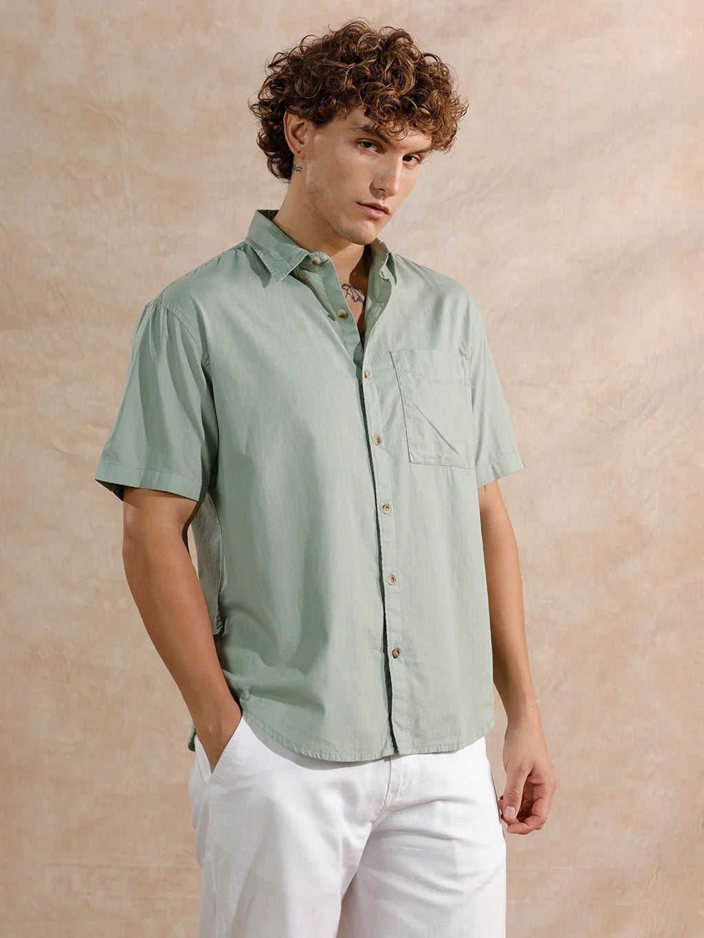 Cotton Slub Overdyed Shirt | Olive