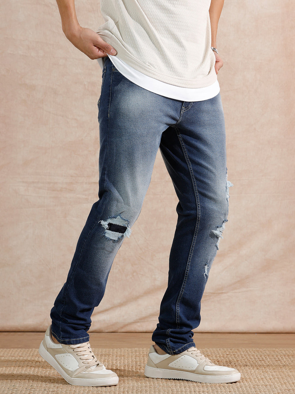 Distressed Heavy Fade Slim Fit Jeans | Blue