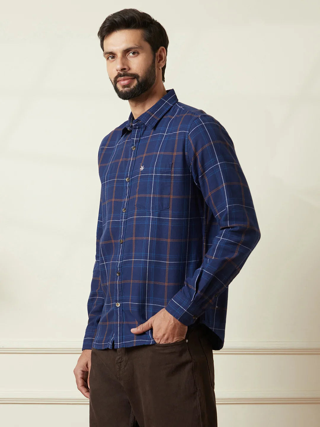 Checked Twill Slim Fit Shirt | Blue