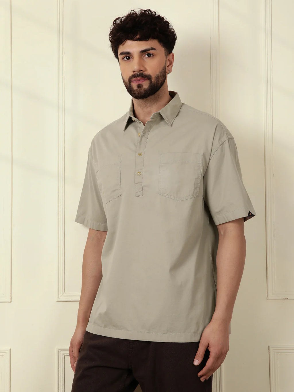 Popover Oversized Fit Shirt | Brown
