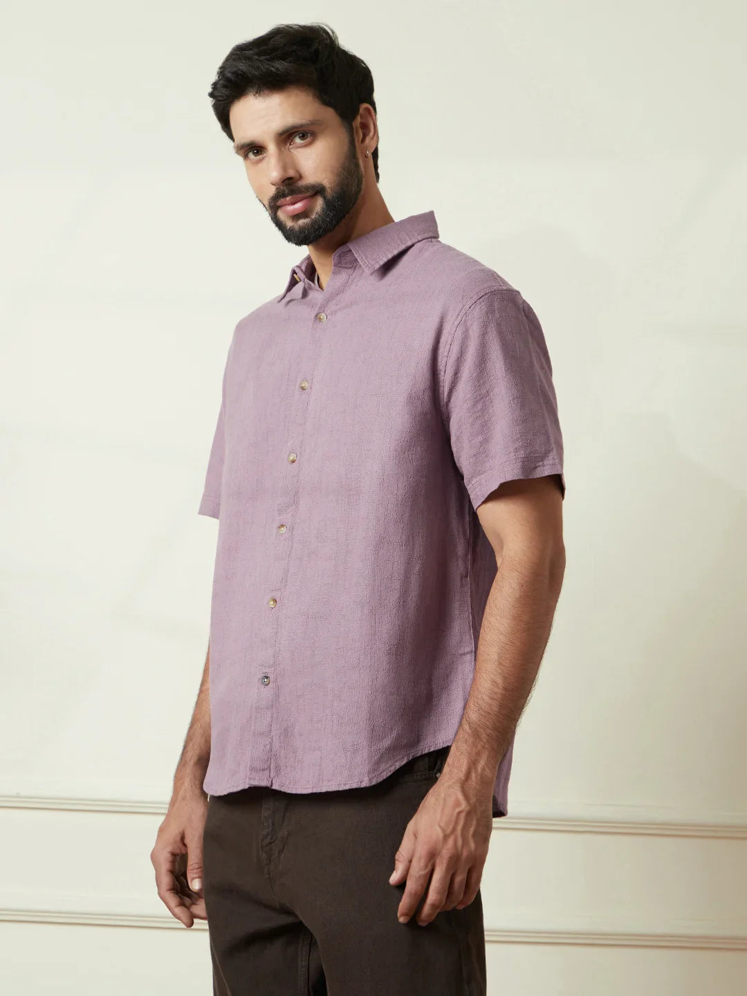 Textured Cotton Slim Fit Shirt | Pink