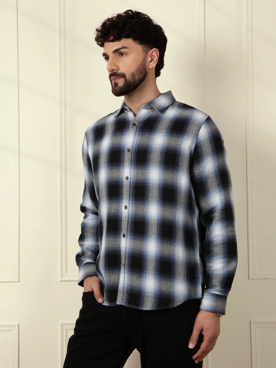 Shadow Checked Cotton Shirt | Grey