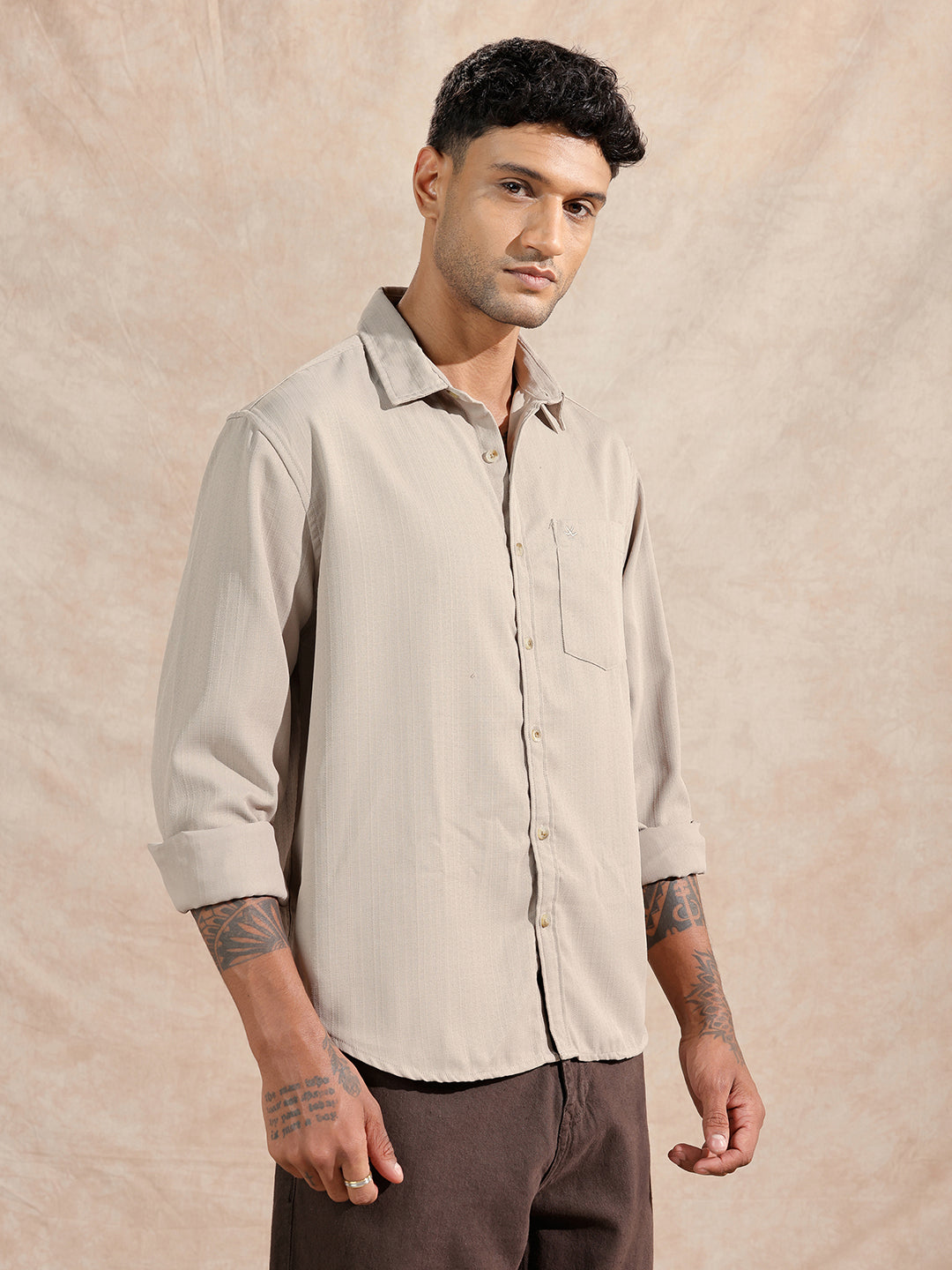 Textured Cotton Slub Comfort Fit Shirt | Grey