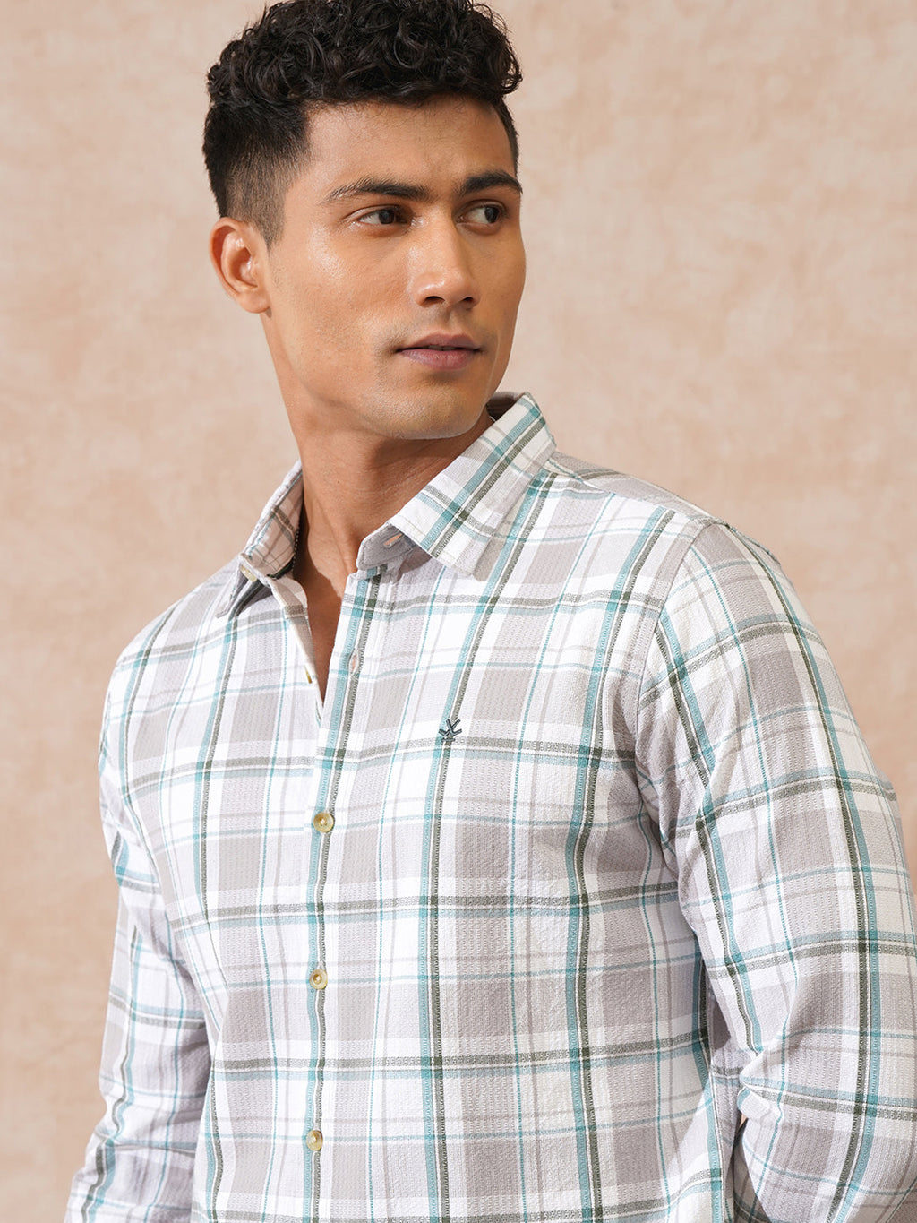 Textured Checks Dobby Shirt | Grey