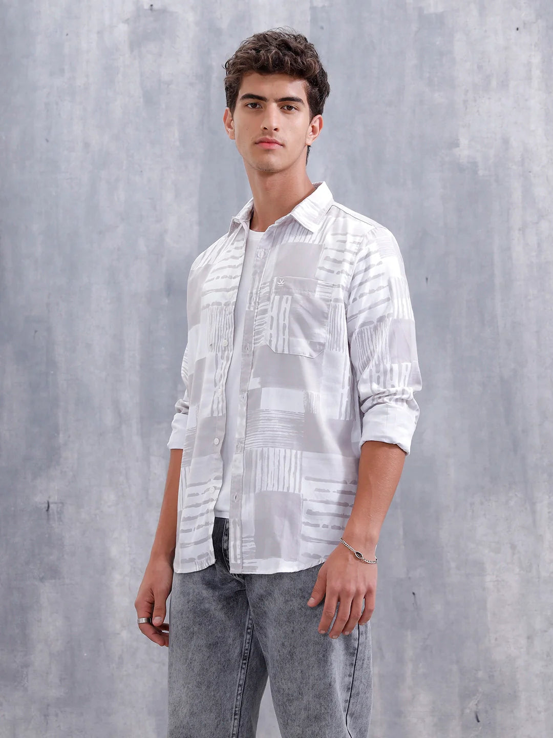 Abstract Aop Printed Men Comfort Fit Shirt | Grey