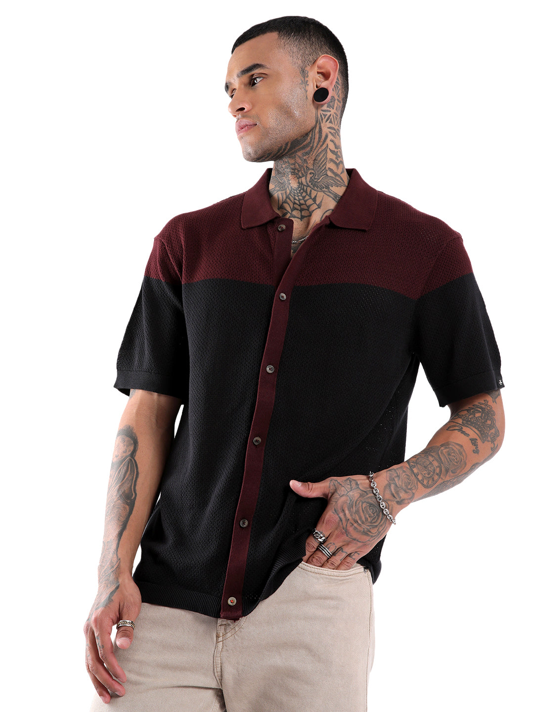Colour-Blocked Flat Knit Shirt