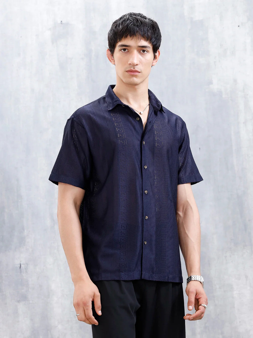 Men's Regular Fit Textured Shirt  | Navy Blue