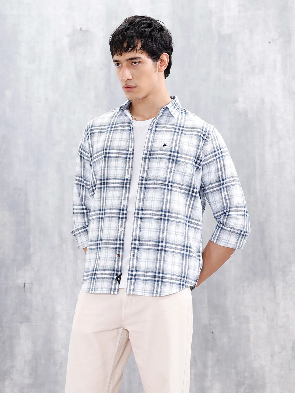 Men’s Slim Fit Checkered Casual Shirt | Blue