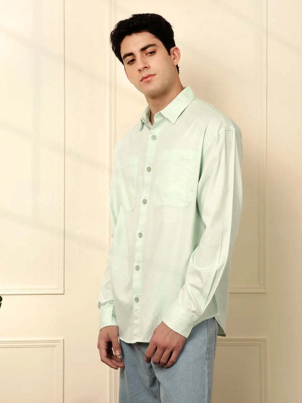 Light Green Double Pocket Oversized Shirt