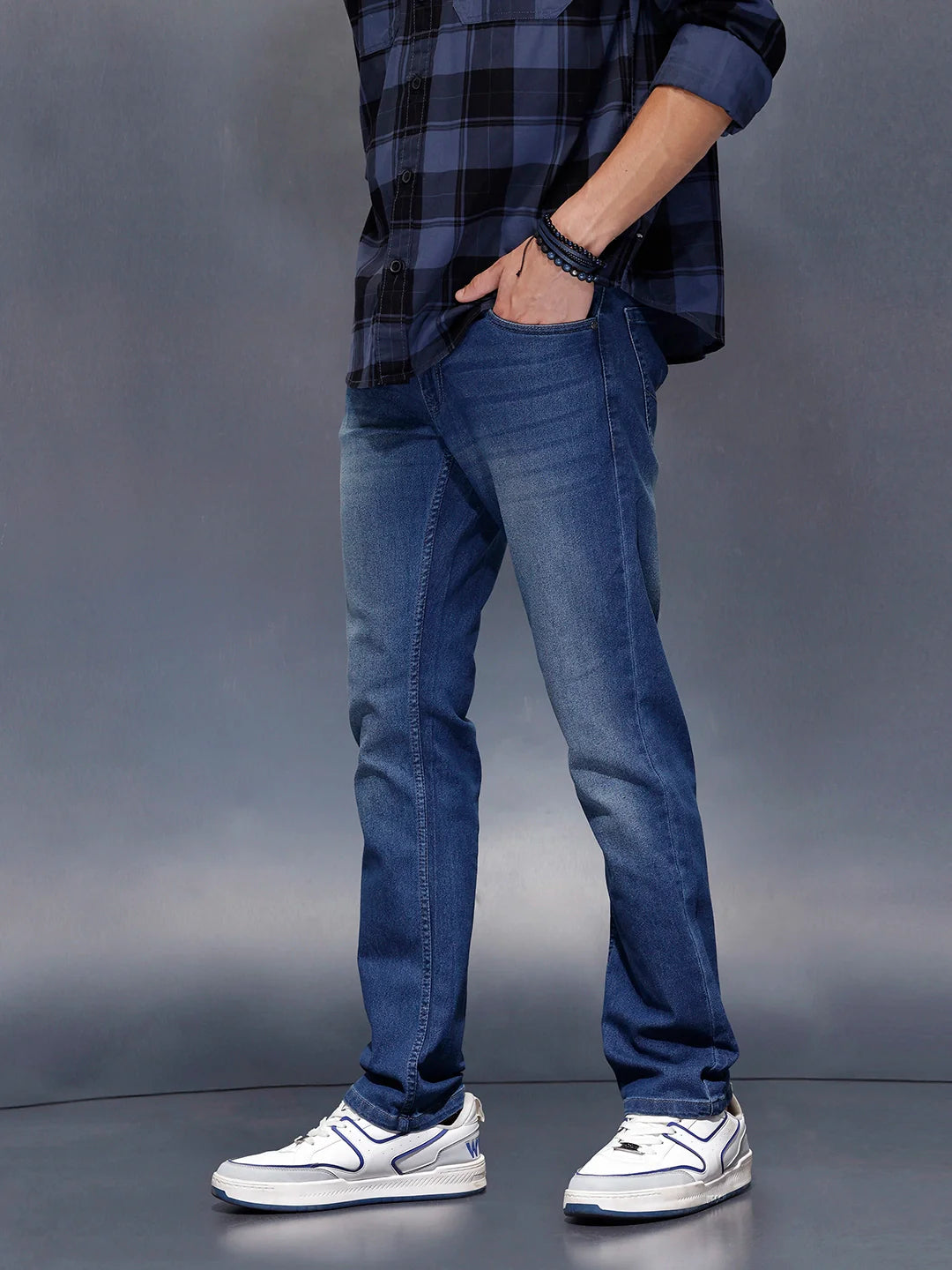 Men’s timeless blue straight-fit denim | Med Stone