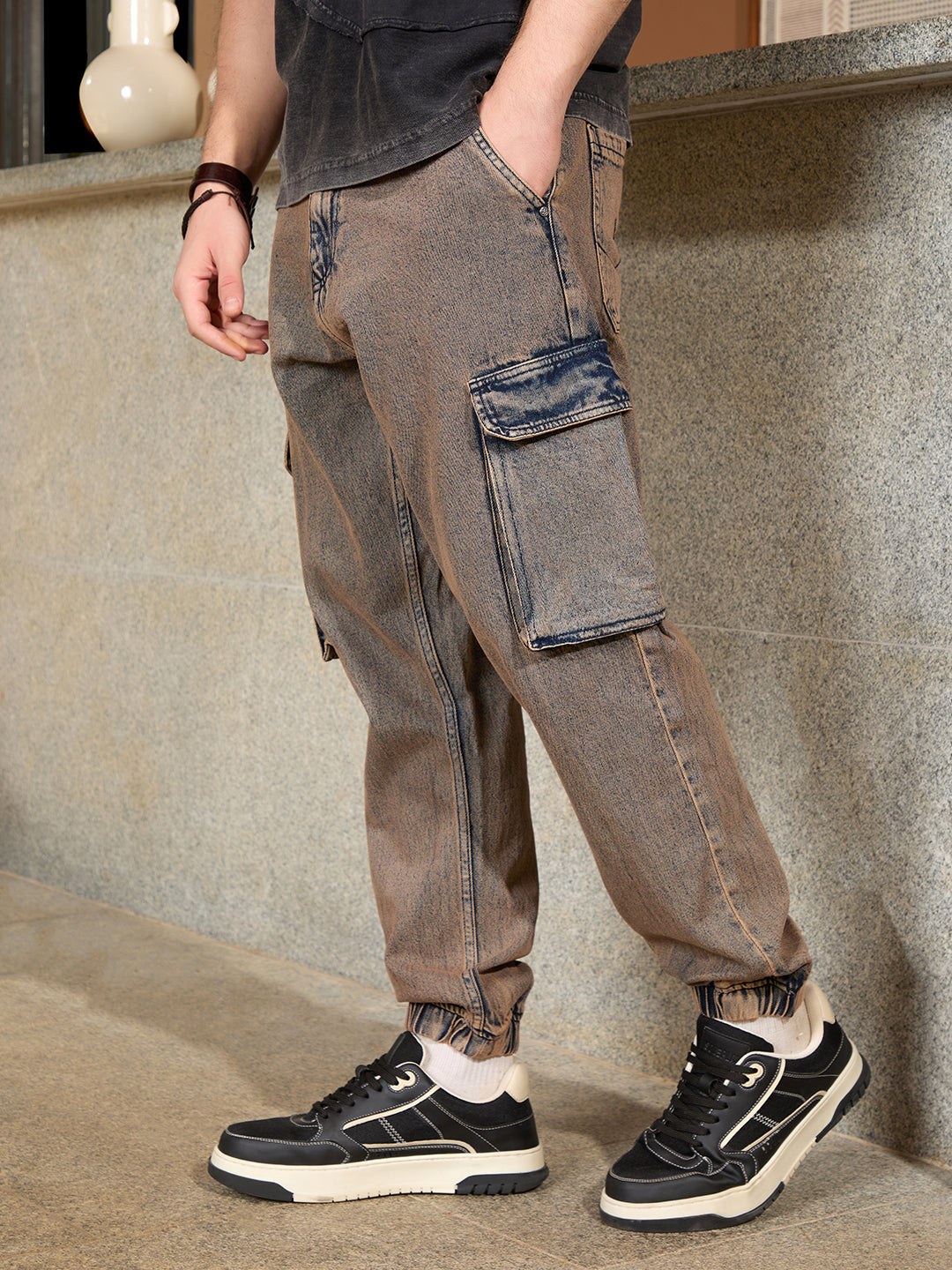 Washed Denim Cargo Jogger | Blue