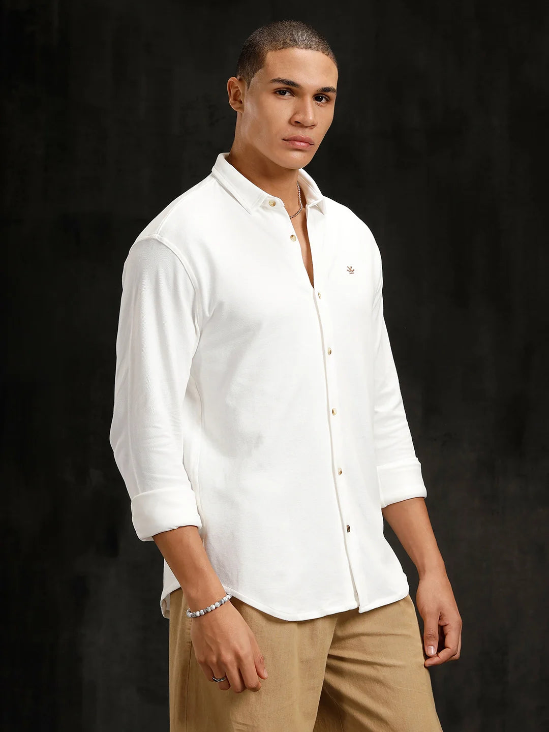 Solid Pique Knit Shirt | White