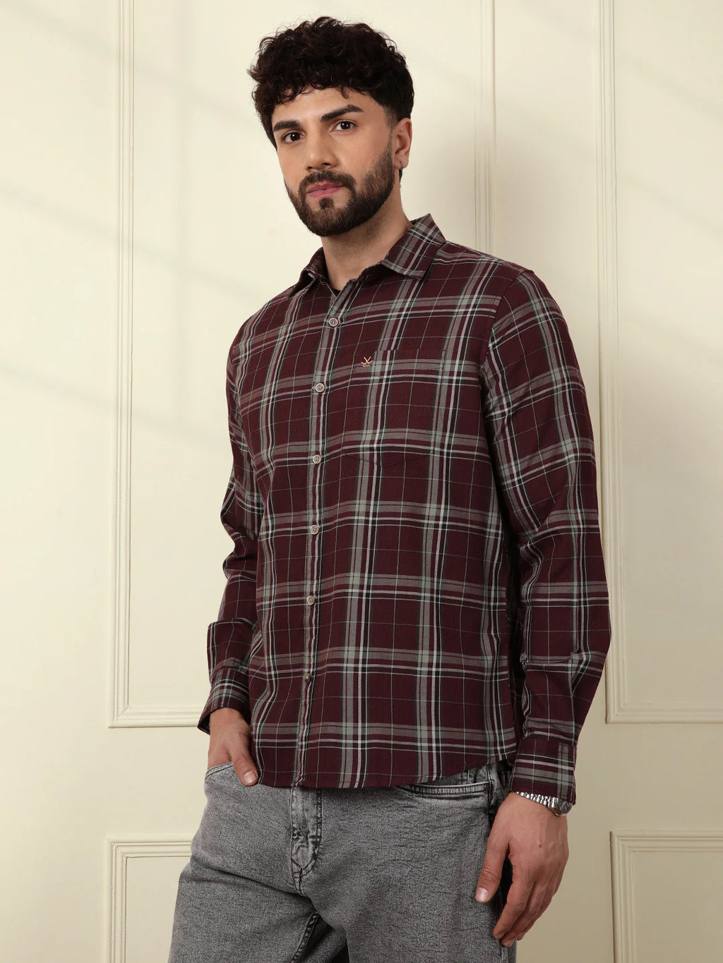 Textured Dobby Cotton Shirt | Maroon