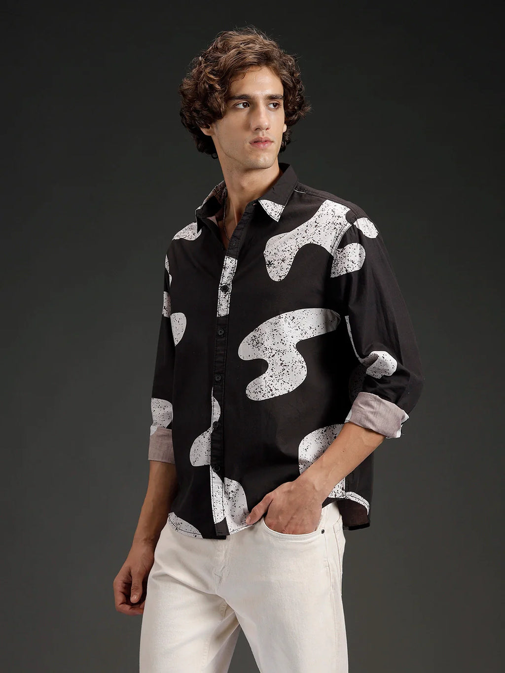 Wrogn Casual Distressed Effect Printed Shirt | Black